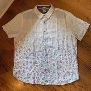 Carbon 2 Cobalt Shirt Mens 2XL XXL Button Up 100% Linen Blue White Ombre Casual